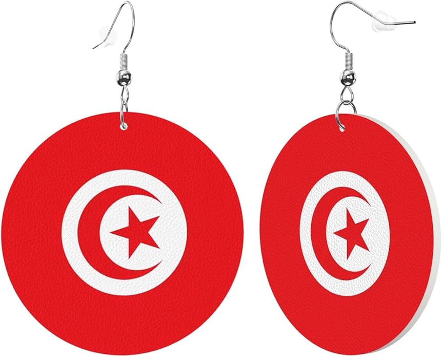 Round Faux Leather Earrings for Women Lightweight Double-Side Printed Drop Dangle Earring for Festival Party Gift