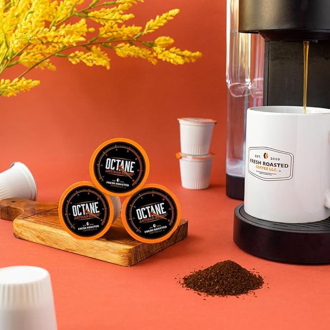 Fresh Roasted Coffee, Octane Italian Dark Roast, Artisan Blend, 72 Pods for K Cup Brewers