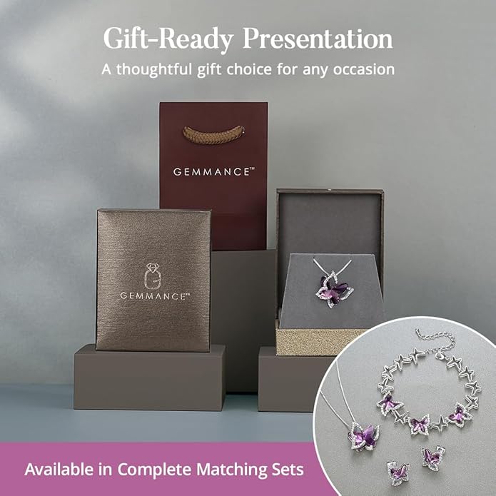 GEMMANCE Gift Butterfly Birthstone Crystal Necklace, Silver Tone with 18”+2” Chain, Necklace for Mother’s Day Anniversary Birthday Gifts for Women and Daughter, Valentine's Day