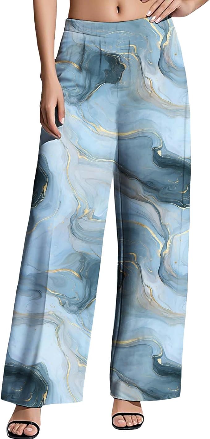 Womens Boho Pants Casual Oversize High Waisted Wide Leg Trousers Pattern Printed Ourdoors Pant for 2025 Summer