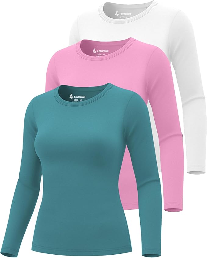 3 Pack Women's Underscrub Shirts Long Sleeve Thermal Scrub Undershirts Nurse Crew Neck Slim Fit Fleece Top Basic Tee