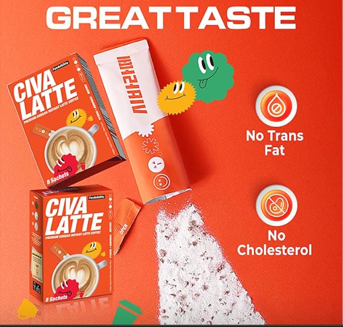 CIVA LATTE Korean Instant 3-in-1 Cinnamon Latte Coffee, Premium Vanilla Mix- Freeze Dried Beans & Himalayan Pink Salt, Smooth Medium Roast, No Trans Fat, Café Style Single Serve Sticks 8 Packets