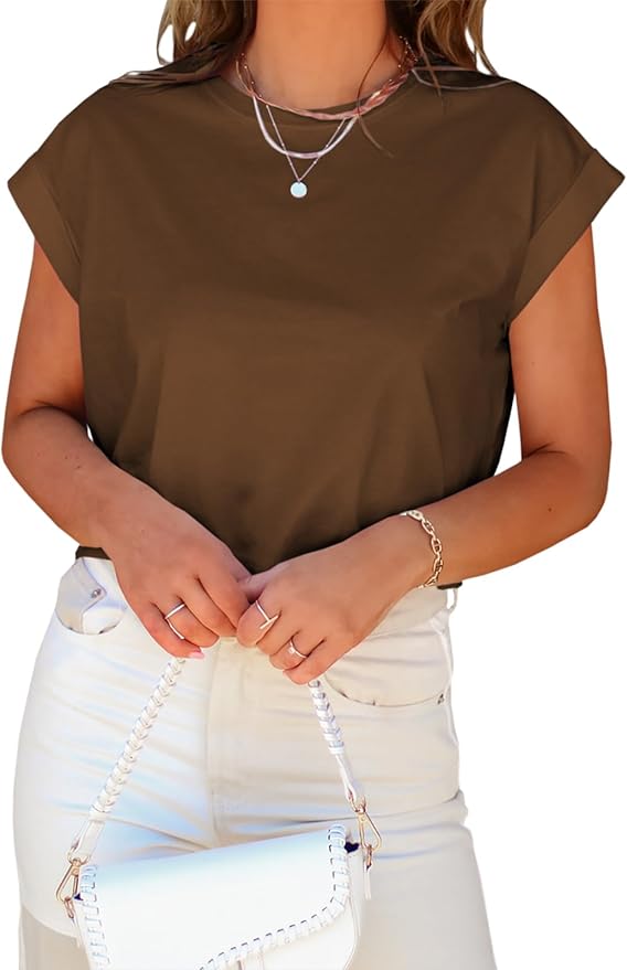 Tankaneo Womens Short Sleeve Cropped T-Shirts Summer Rolled Dolman Sleeve Crop Tops Casual Round Neck Solid Short Basic Tees