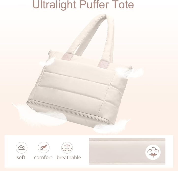 Tote Bag for Women Puffer Tote Bag Large Nurse Bags Shoulder Handbag with Zipper for Work Travel