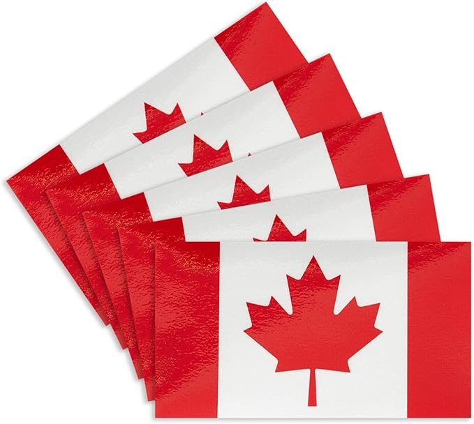 CANTENDO 5Pcs Canada Flag Decal Sticker - Canadian Flags Reflective Vinyl Car Stickers - for Car Window Bumper Waterproof Sticker (2.5 x 4.5 Inch)