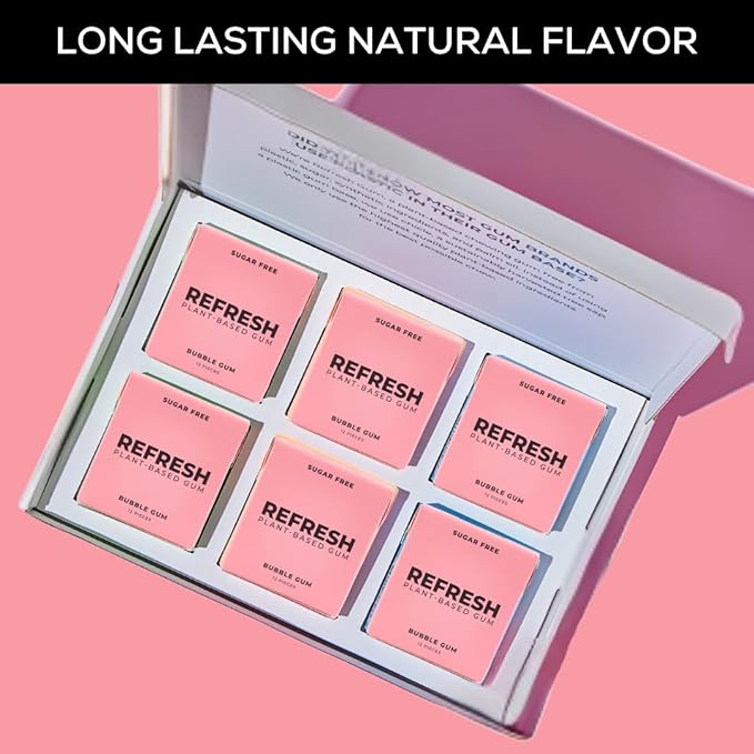 Refresh Gum, Sugar Free, Natural, Xylitol, Long Lasting Chewing Gum, Natural Flavors, Organic Ingredients, Plastic Free, Non GMO, Gluten Free, Vegan (12 Count (Pack of 12), Bubble Gum)