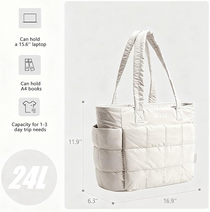 Expandable Tote Bag for Women, Lightweight Puffy Tote Bag with Compartments Quilted Shoulder Bag,
