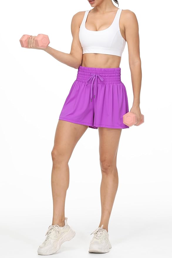 Blaosn Flowy Athletic Shorts for Women Gym Workout Running Short Pants High Waist Skort with Pocket Casual Summer Clothes