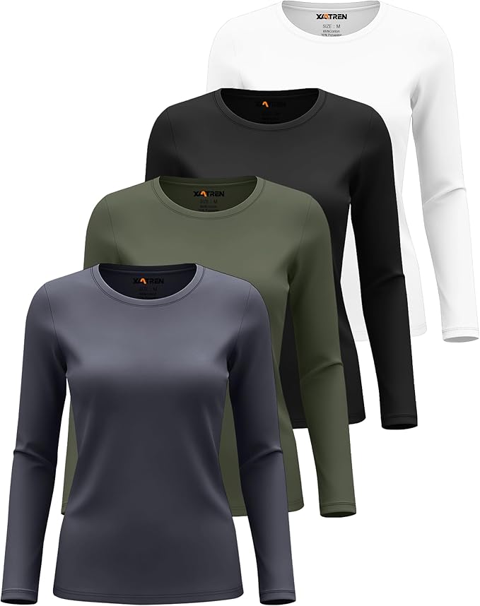 4 Pack Women's Underscrub Shirts Nurse Undershirts Long Sleeve Crewneck Slim Fit Tops Soft Stretchy Basic Tee