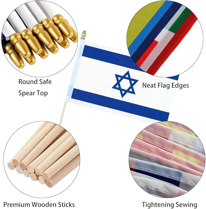 GSYLPFT 12 Pack Israel Flags on Sticks Israeli Small Mini Hand Held Flags for Office Classroom Holiday Party Decorations