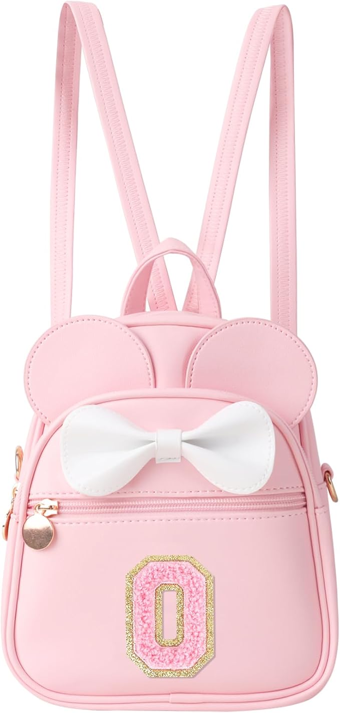 UIXIZQ Personalized Toddler Backpack for Girls 3–10, Cute Mini Bowknot Mouse-Ear Toddler Bookbag Crossbody Purse, Small Daypack Wallet Set, Initial Birthday Gift, Trendy Little Kids/Teen Bag(Pink,O)