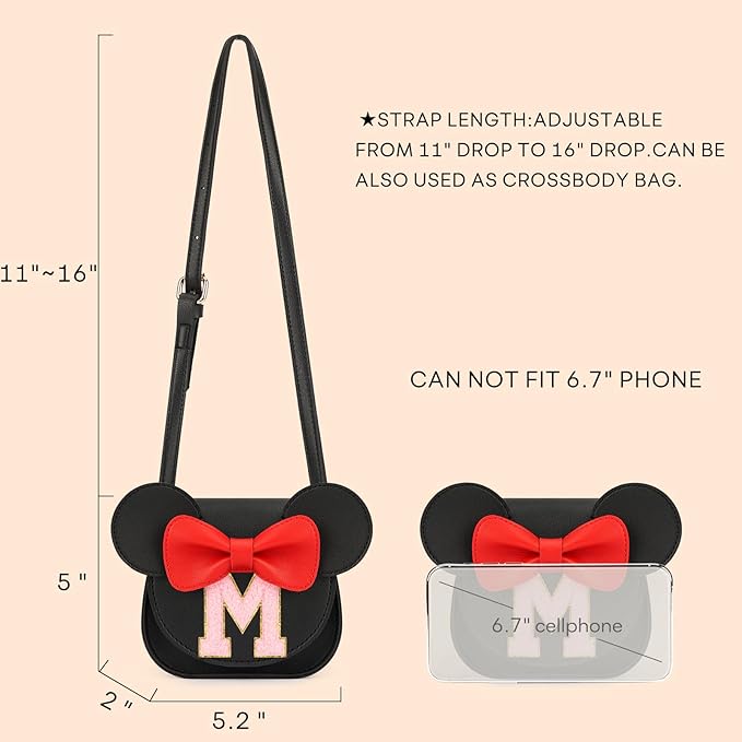 mibasies Toddler Purse Girl Gifts: Girls Birthday Gifts for 3-8 - Toys for Ages 2-4 Girls Mouse Ears Purse, Black, Letter M