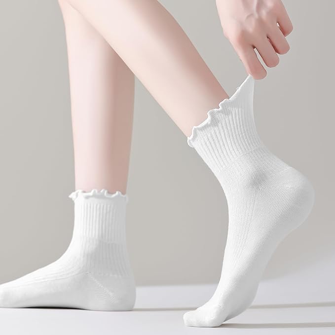 ANDERE ARTE Womens Ruffle Ankle Socks Cute Lettuce Edge Crew Socks for Women