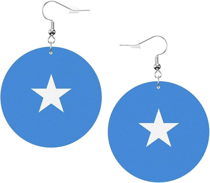 Round Faux Leather Earrings for Women Lightweight Double-Side Printed Drop Dangle Earring for Festival Party Gift