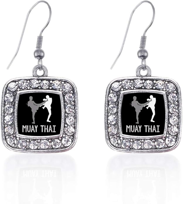 Inspired Silver - Silver Square Charm French Hook Drop Earrings with Cubic Zirconia Jewelry