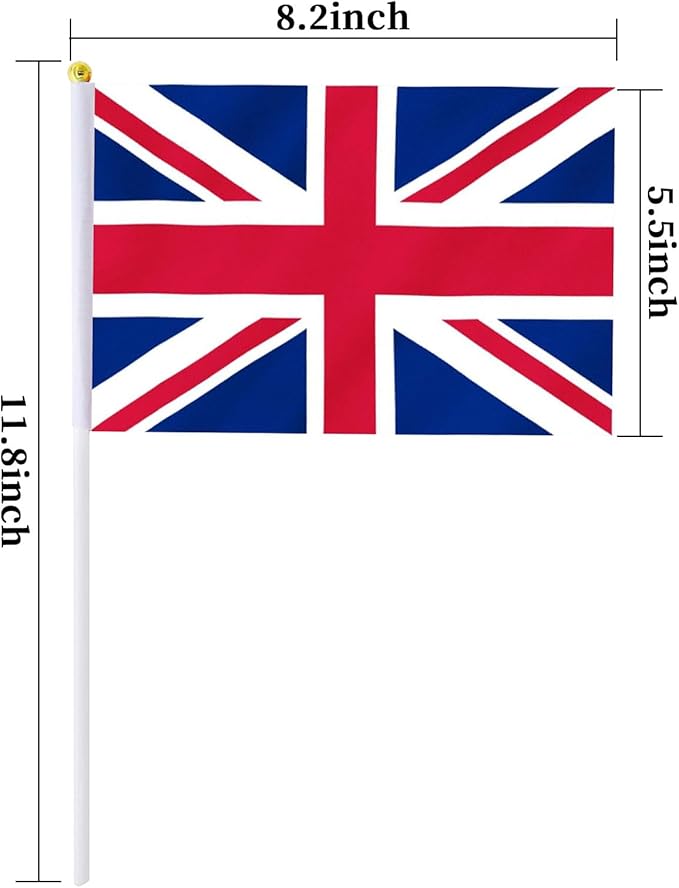 20 Pack Small UK Flags on Stick Mini Handheld United Kingdom Flag for Parades, Independence Day and Patriotic Events 5x8 Inch Durable Weather-Resistant Flags with 12 Inch Sticks(UK)