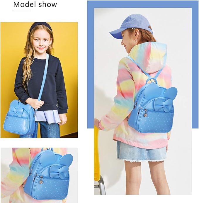 KL928 Girls Mini Backpack Bowknot Polka Dot Cute Small Daypacks Convertible Shoulder Bag Purse for Women