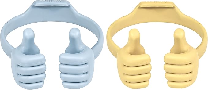 Honsky Thumbs up Cell Phone Stand Holder, Ok Stand Tablet Stand Cradle for Desk Desktop Smartphone Cellphone Mobile Phone Tablets - Universal Adjustable Flexible - Light Blue/Light Yellow