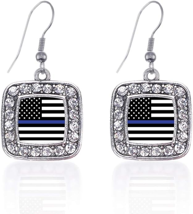 Inspired Silver - Silver Square Charm French Hook Drop Earrings with Cubic Zirconia Jewelry
