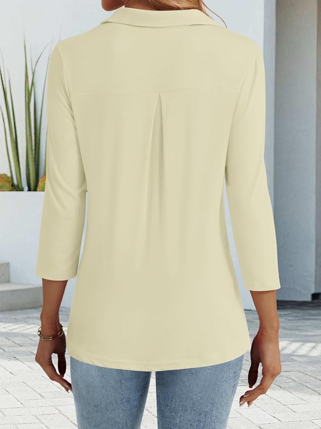 3/4 Length Sleeve Womens Tops Dressy Casual V Neck Polo Shirts Business Work Blouses 2025 Trendy Tunic Top