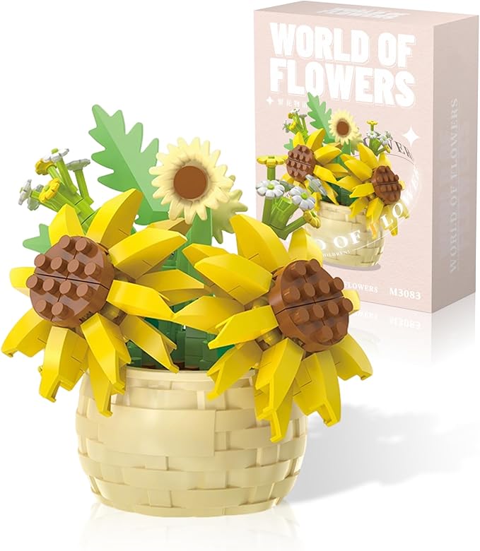 MJDDJA Mini Flowers Building Block Set, Mini Building Blocks, Flower Building Set, Building Block Flowerpot, Mini Bricks Building Sets, Party Favors for Kids Above 10 Years Old(Sunflower 162pcs)