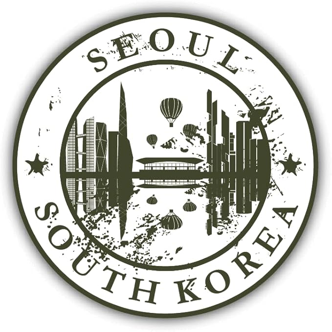 Seoul South Korea Grunge Rubber Travel Stamp Round Spinning Stainless Steel Metal Key Chain Keychain Ring Double Sided Deisgn