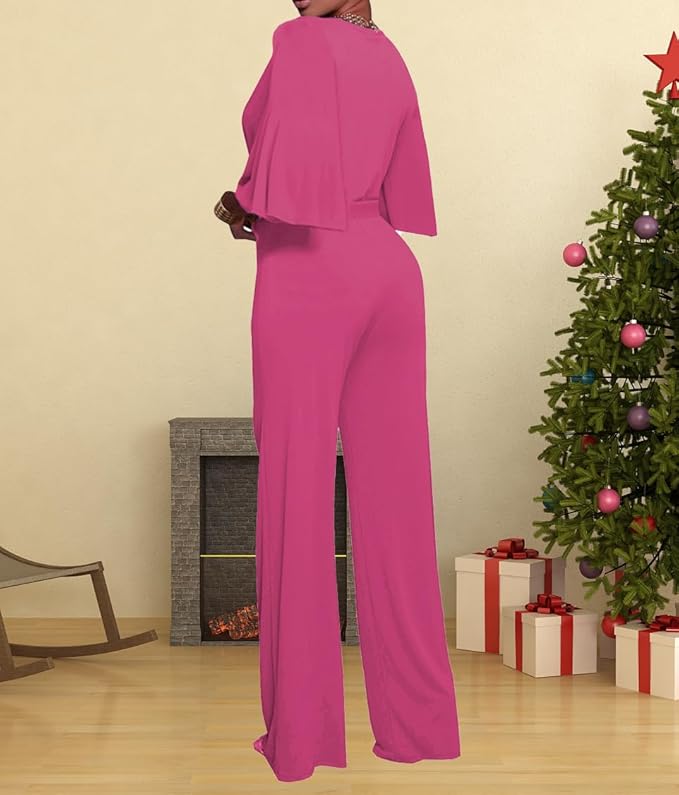 BessCops Womens Loose Short Sleeve Belted Wide Leg Pant Romper Jumpsuit Casual Business One Piece Outfits