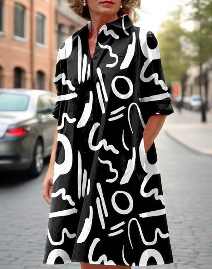 Womens 2025 Long Sleeve Button Down Shirt Summer Dress Casual V Neck Loose Fit Midi Shirt Dresses with Pockets