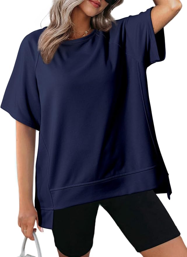Dokotoo Oversized T Shirts for Women Crewneck Short Sleeve Casual Summer Tops Lightweight Loose High Low Blouse