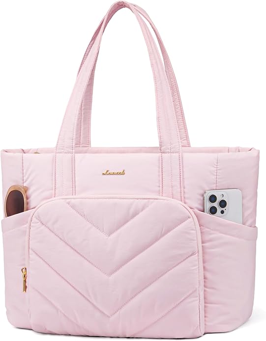 LOVEVOOK Puffer Tote Bag for Women, V-Quilted Puffy Teacher Tote Nurse Bag, Large Shoulder Laptop Purse for Work Travel Gym