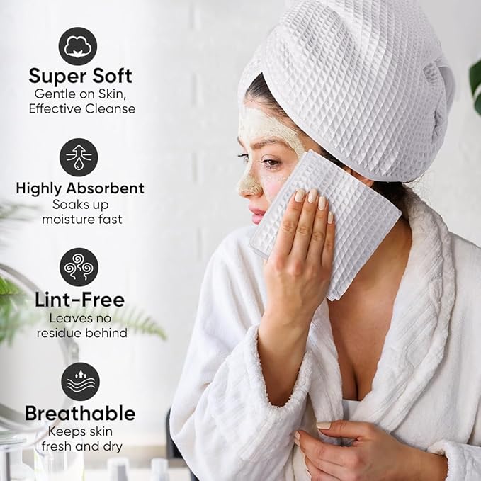 HOMEXCEL White Waffle Washcloths Towels 10 Pack, Premium Microfiber Face Towels, Ultra Soft, Lightweight Highly Absorbent Quick Dry Washcloths for Bathroom, Gym, Shower, Hotel, Spa 12 x 12 Inch