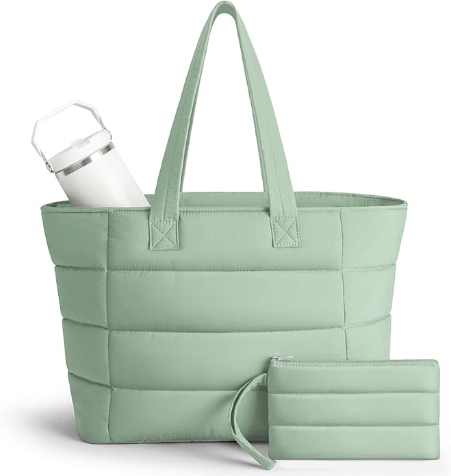 Puffer Tote Bag for Women, Lightweight Puffy Shoulder Bag with Handbag for Travel, Work, Gym, Laptop Bag for Nurse Teacher