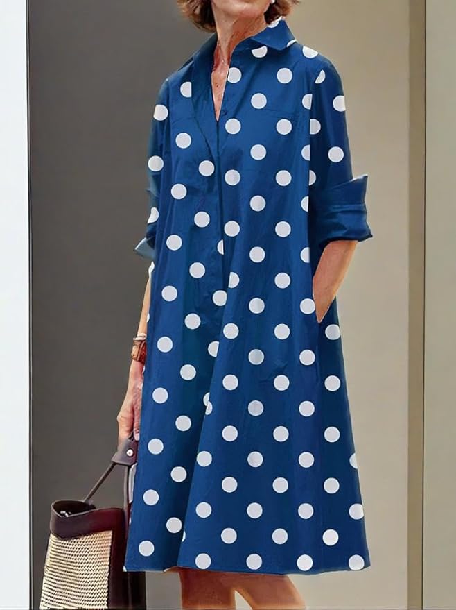 Womens 2025 Long Sleeve Button Down Shirt Summer Dress Casual V Neck Loose Fit Midi Shirt Dresses with Pockets