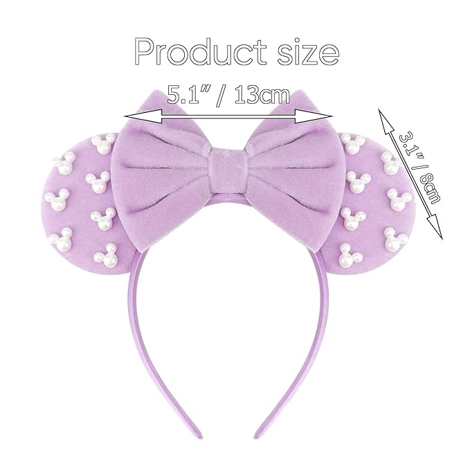 DRESHOW Mouse Ears Headbands for Women Pearl Hairbands Bow Head Bands Velvet Head Band Christmas Cosplay Costume Princess Party Decorations Halloween & Disney Trip