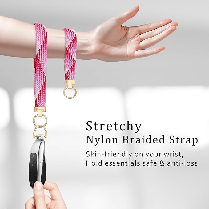 Hovmwey Elastic Wristlet Keychain for Women Men, Cute Car Key Chain, Braided Wrist Strap Lanyard for Keys ID Badges