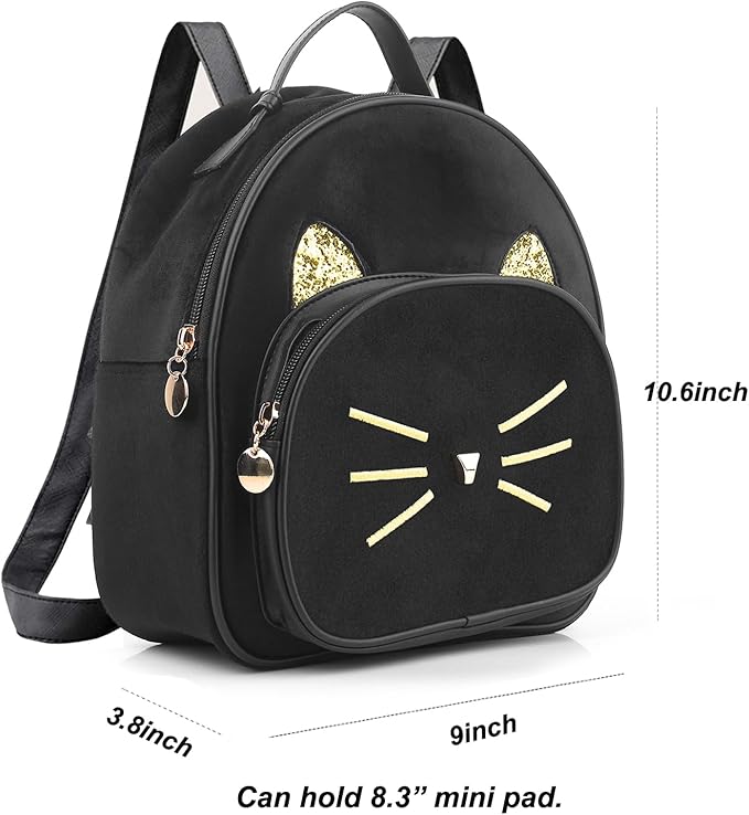 XMRSOY Teen Girls Cute Cat Mini Backpack Velvet Daypack Portable Shoulder Bag