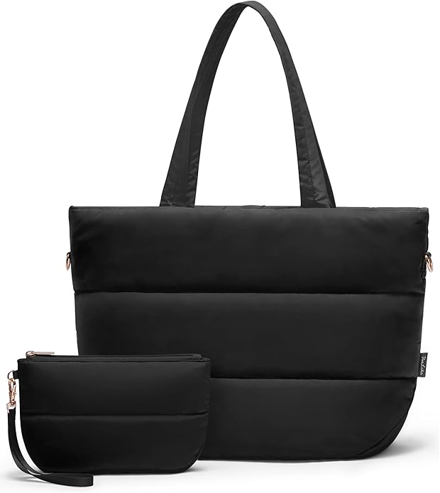 Puffer Tote Bag for Women, Lightweight Puffy Tote with Compartments, Shoulder Bag Crossbody Bags for Women Travel, Work, Gym