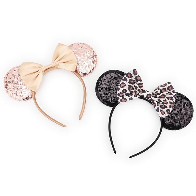 DRESHOW Mouse Ears Bow Headbands Minnie Ears Headband Glitter Party Decoration Cosplay Costume for Women