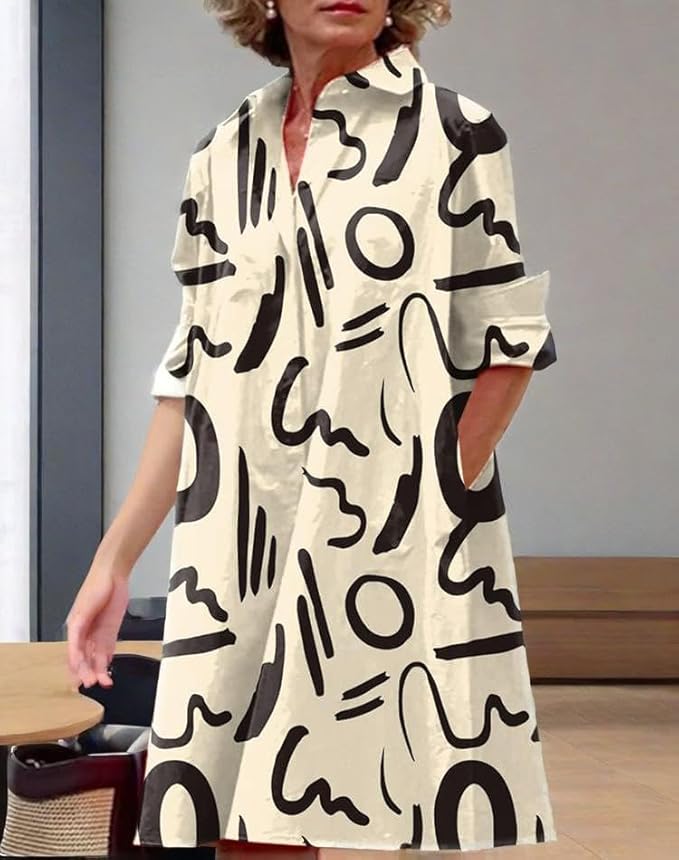 Womens 2025 Long Sleeve Button Down Shirt Summer Dress Casual V Neck Loose Fit Midi Shirt Dresses with Pockets