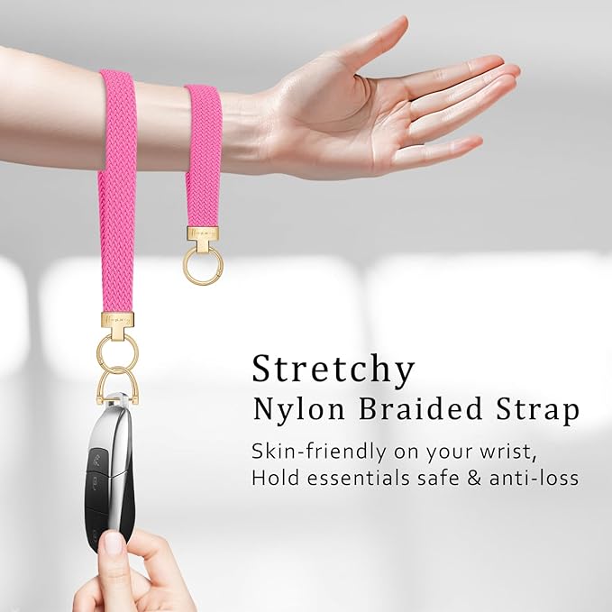 Hovmwey Elastic Wristlet Keychain for Women Men, Cute Car Key Chain, Braided Wrist Strap Lanyard for Keys ID Badges