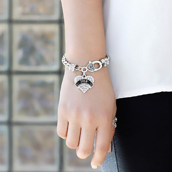 Inspired Silver - Silver Pave Heart Charm Bracelet with Cubic Zirconia Jewelry