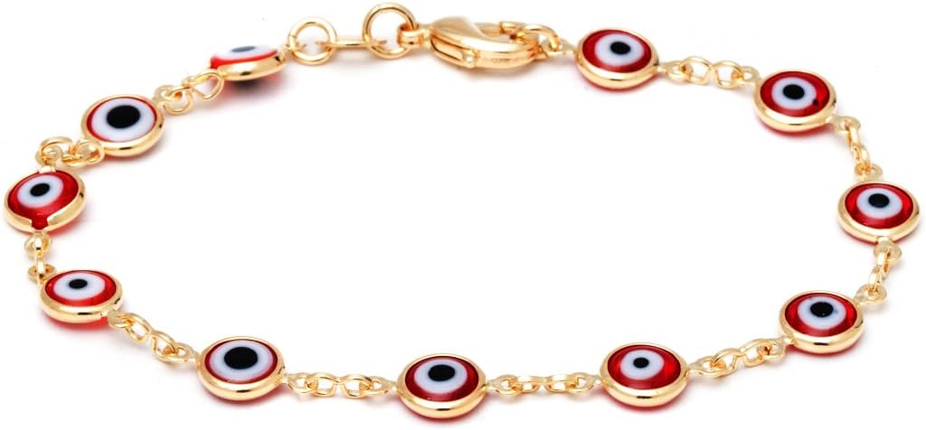 Barzel 18K Gold Plated Multicolored Evil Eye Bracelet for Women - Made in Brazil