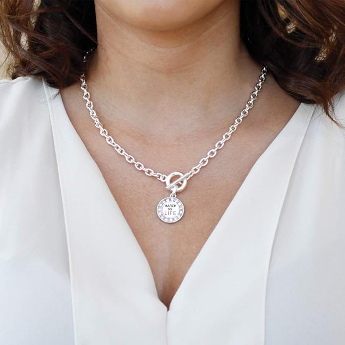 Inspired Silver - Silver Circle Charm 18 Inch Necklace with Cubic Zirconia Jewelry