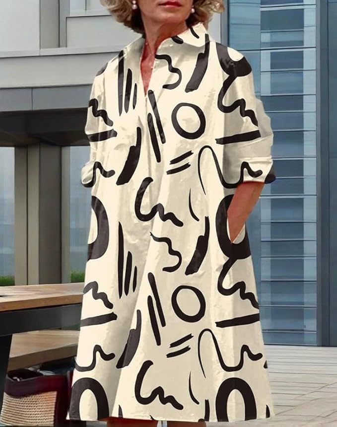 Womens 2025 Long Sleeve Button Down Shirt Summer Dress Casual V Neck Loose Fit Midi Shirt Dresses with Pockets