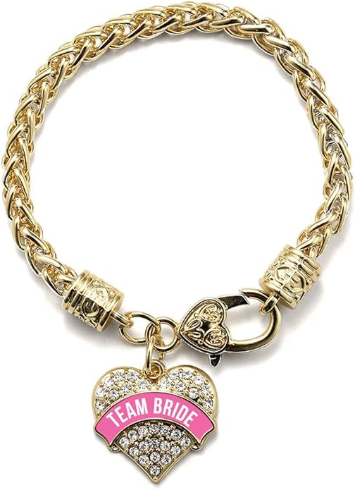 Inspired Silver - Gold Pave Heart Charm Bracelet with Cubic Zirconia Jewelry