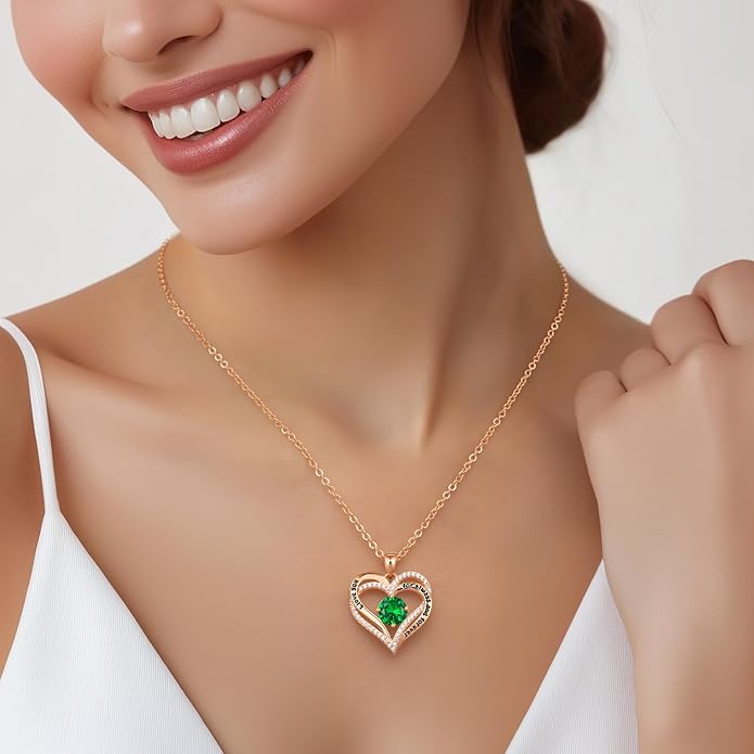 CDE Valentine's Day Gift Forever Love Heart Necklaces for Women, Wedding Anniversary, Birthday Mothers Christmas Day Gifts for Mom, Mother, Wife, S925 Silver Jewelry with Birthstone Pendant