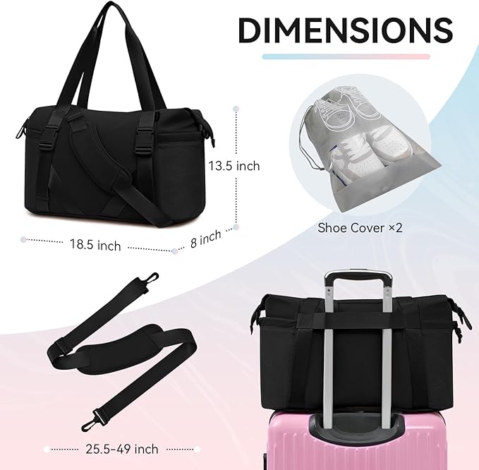 MAXTOP Women's Gym Yoga Duffle Bag with Shoe Pouch,Multi-Purpose Overnight Travel Bag for Gym,Work, Dance, Sports