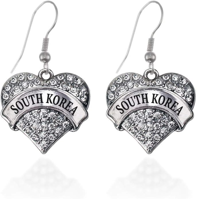 Inspired Silver - Silver Pave Heart Charm French Hook Drop Earrings with Cubic Zirconia Jewelry