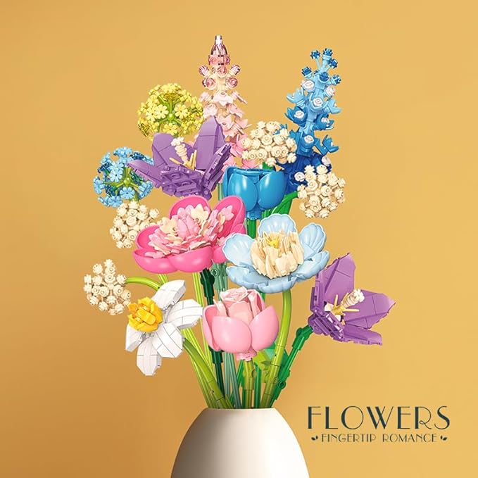Flower Bouquet Building Block Sets, Artificial Flowers Adult Collection, Unique Home Décor, Idea Present for Adults and Kids, Valentine's Day Gifts for Girls, Standard Particles 865 PCS (JJ9092)