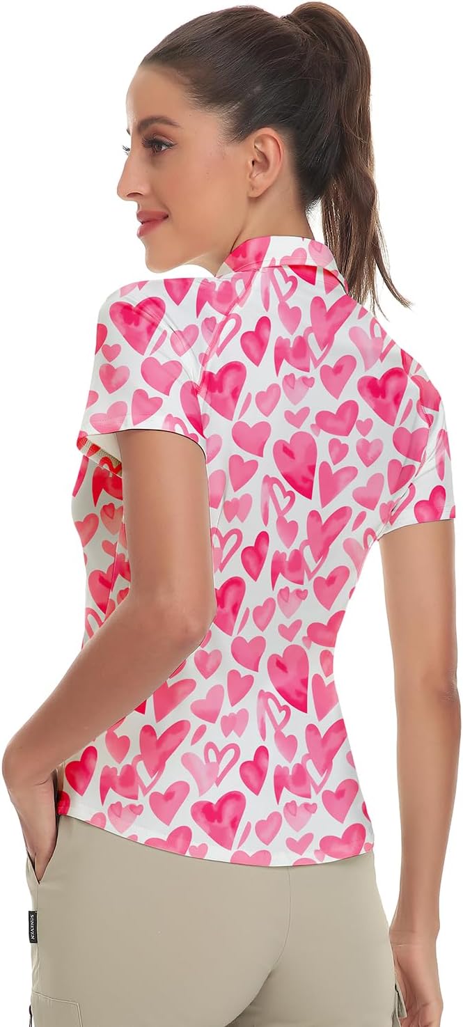 Women's Golf Shirt Short Sleeve Tennis Shirt Quarter Zip Golf Pullover Golf Polo Shirts Argyle Tops